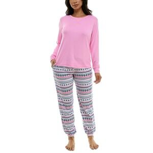 Womens Pajama Pants Snowflake Print Pink Blue Loungewear Large